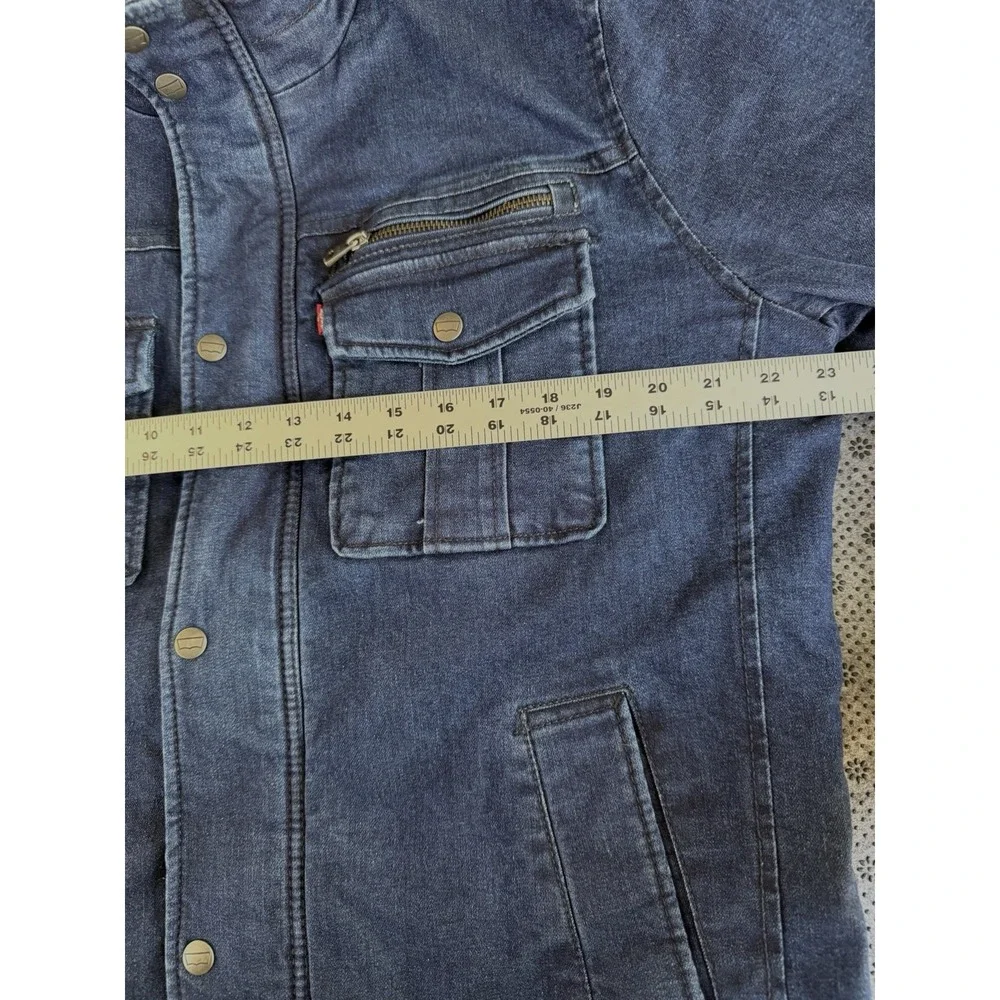 Levi's Jacket Mens Medium Blue Denim Quilted Lined Zip Snap Front Stand Collar
